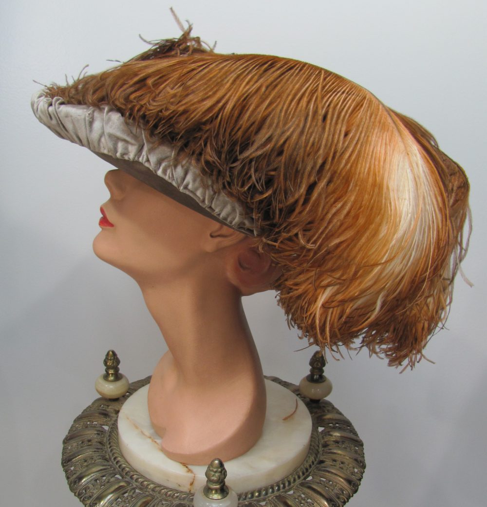 Edwardian VELVET OSTRICH FEATHER GAINSBOROUGH WIDE BRIM HAT Wildrose